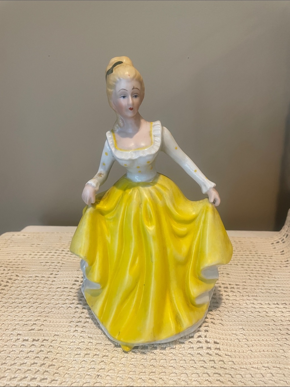 Yellow Porcelain Lady Figurine - Elegant Home Accent